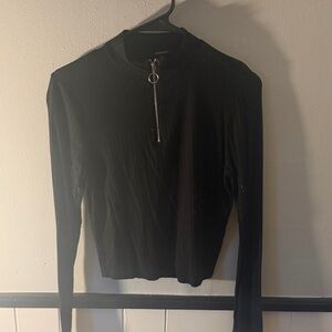 Black Long Sleeve Zip-Up Top